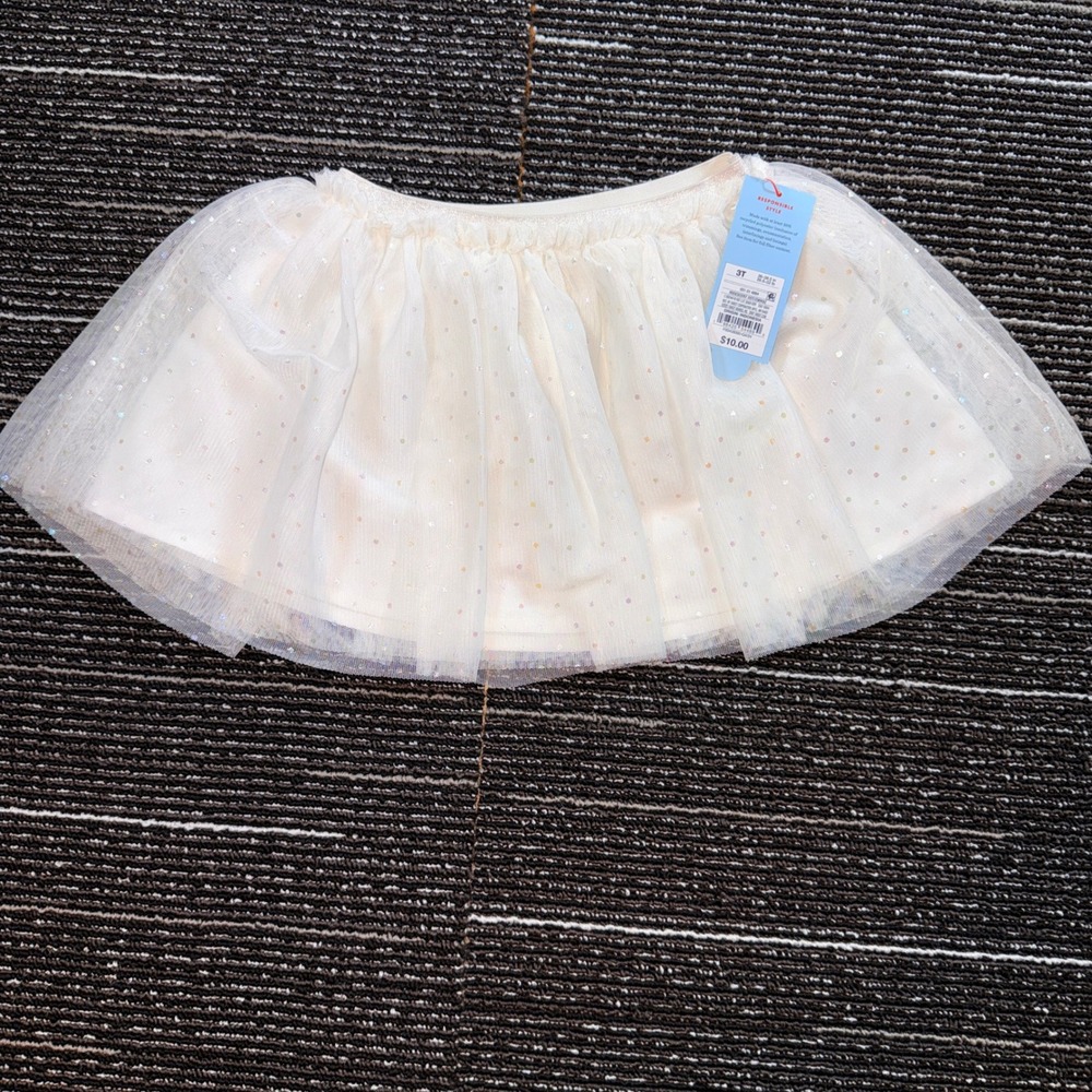 Cat & Jack Tutu Skirt Toddler 3T NWT Iridescent Dot Tulle White